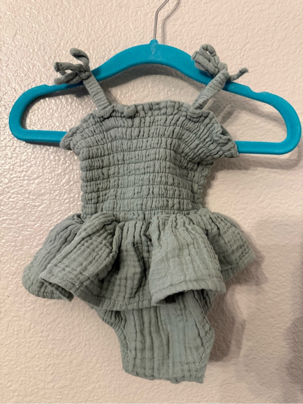 Angel Dear Sage Green Smocked Ruffle One-Piece